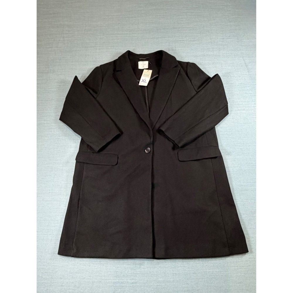 Primark Cares Womens XL Black Longline Single Button Blazer Coat Recycled Poly